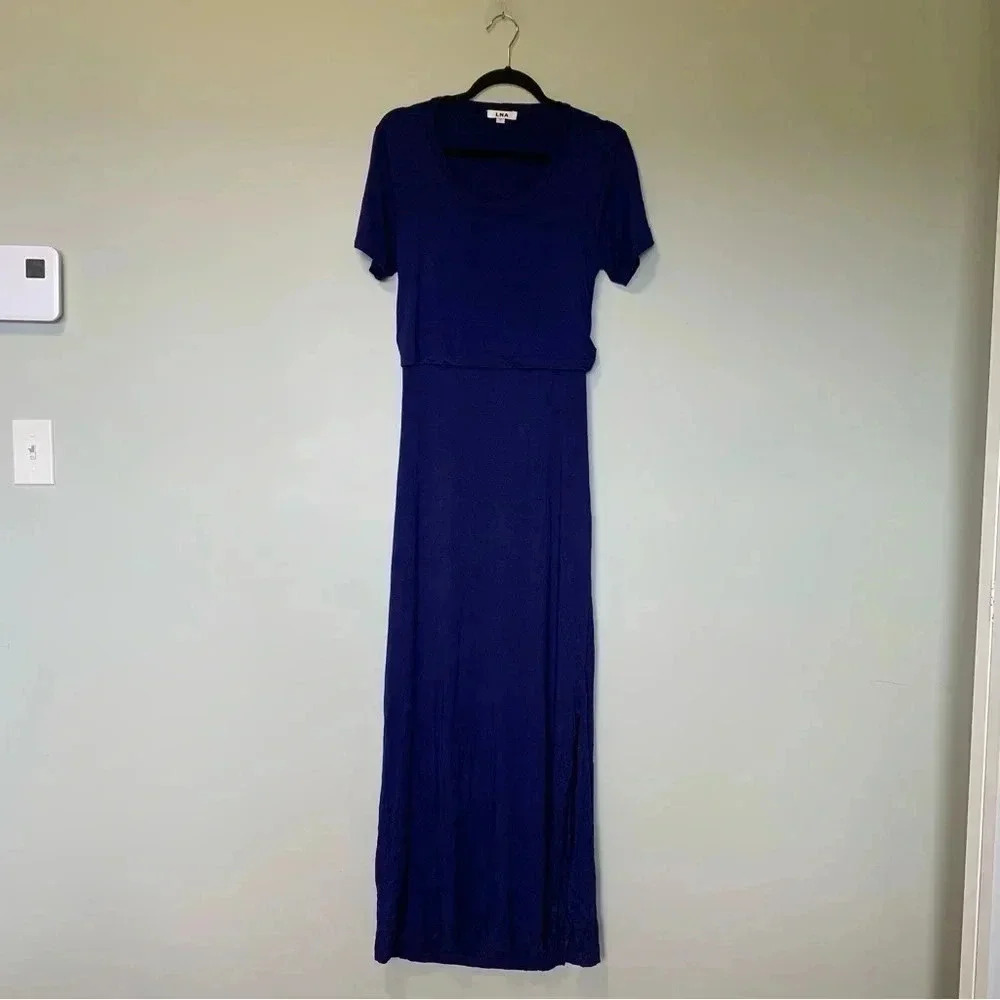 LNA blue indigo  open back maxi dress
